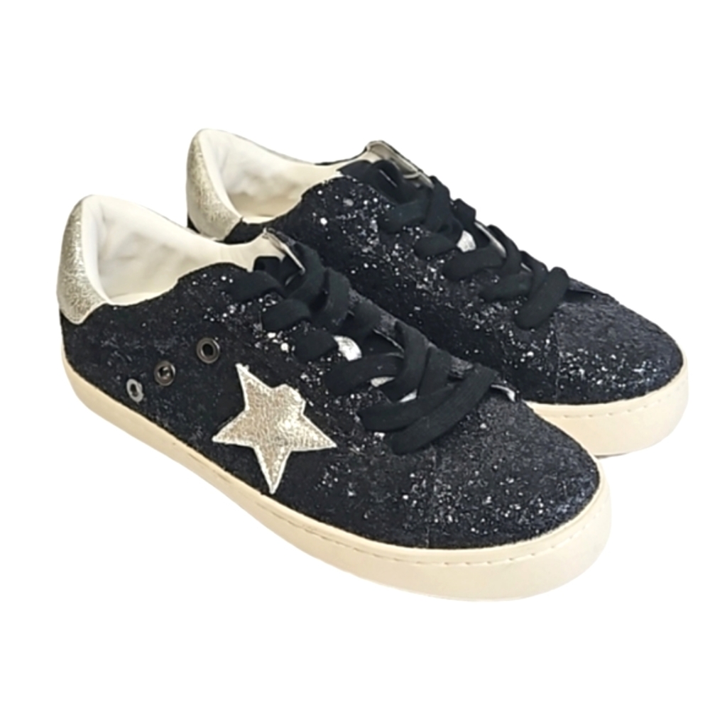 White Raven black glitter sneakers women's size 7